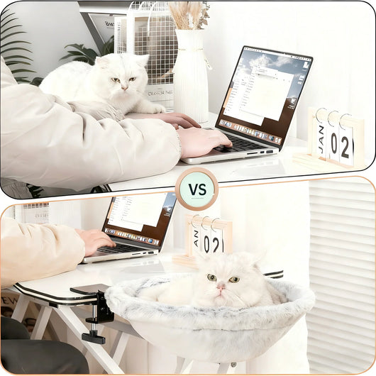 Desk-Mounted Cat Bed | Clamp-On Hammock, Faux Fur