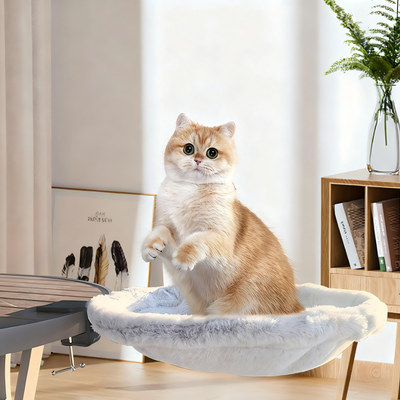 Desk-Mounted Cat Bed | Clamp-On Hammock, Faux Fur
