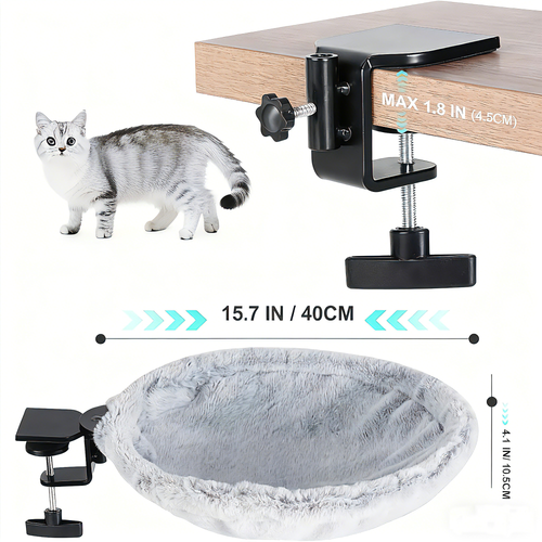 Desk-Mounted Cat Bed | Clamp-On Hammock, Faux Fur