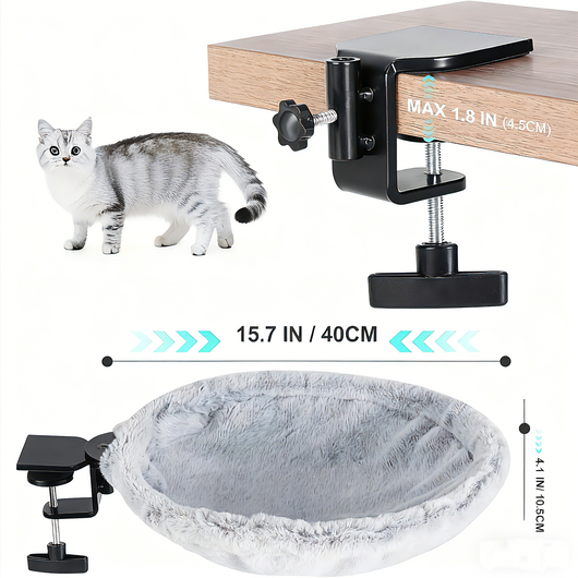 Desk-Mounted Cat Bed | Clamp-On Hammock, Faux Fur