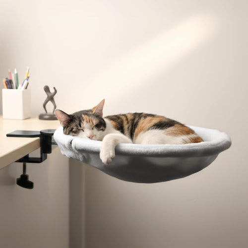 Desk-Mounted Cat Bed | Clamp-On Hammock, Faux Fur