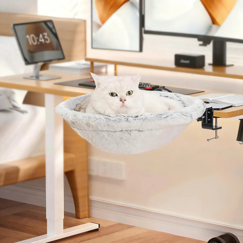 Desk-Mounted Cat Bed | Clamp-On Hammock, Faux Fur