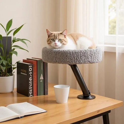 360° Rotating Cat Desk Bed | Metal Bracket, 3 Colours