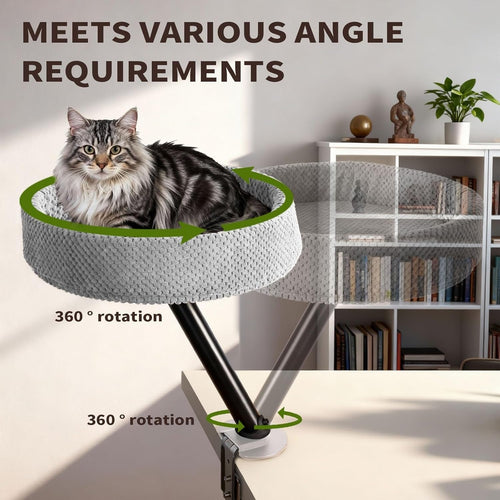 360° Rotating Cat Desk Bed | Metal Bracket, 3 Colours