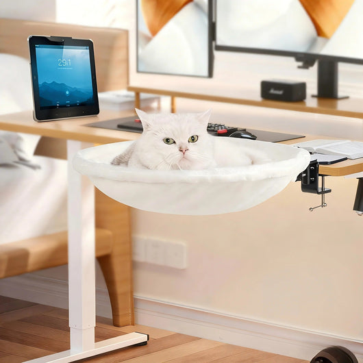 Desk-Mounted Cat Bed | Clamp-On Hammock, Faux Fur