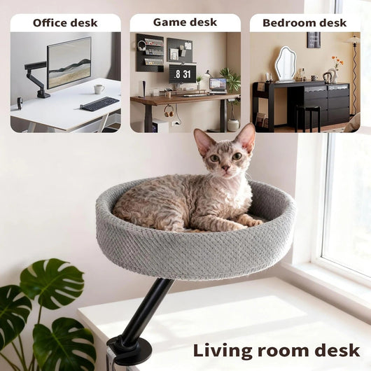 360° Rotating Cat Desk Bed | Metal Bracket, 3 Colours